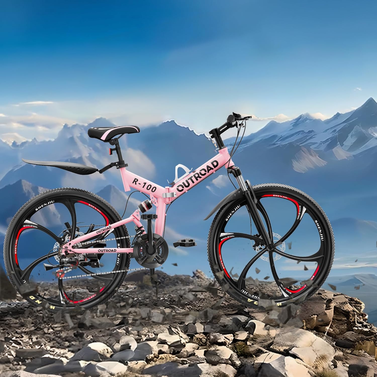 Outroad 26 Inch Mountain Bike, 21-Speed/High-Carbon Steel/Aviation Grade Frame, Dual Disc Brake, Adjustable Ergonomic Seat Bicycle for Men Women Adult, Quick Assembly in 20 Minutes Pink