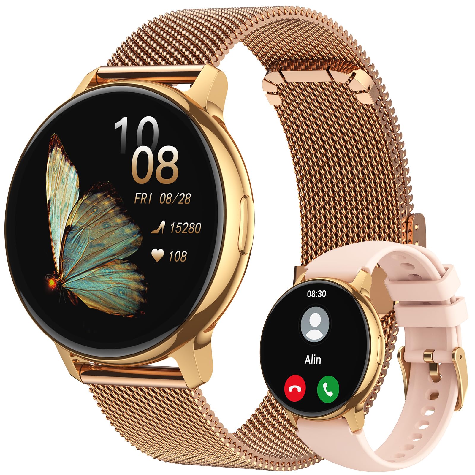 Reloj Inteligente Mujer - 1,19" AMOLED Smartwatch Mujer con Llamada Bluetooth,110+ Modos Reloj Deportivo Mujer,Notificaciones,100+ Diales,Pulsómetro/Monitor de Sueño/Podómetro,para iOS Android