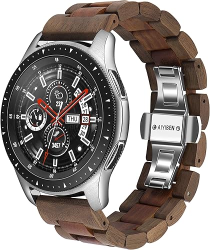 Correa de reloj de madera de 0.866 in para Samsung Galaxy, 1.811 in de madera de acero inoxidable correa de liberación rápida correa de repuesto