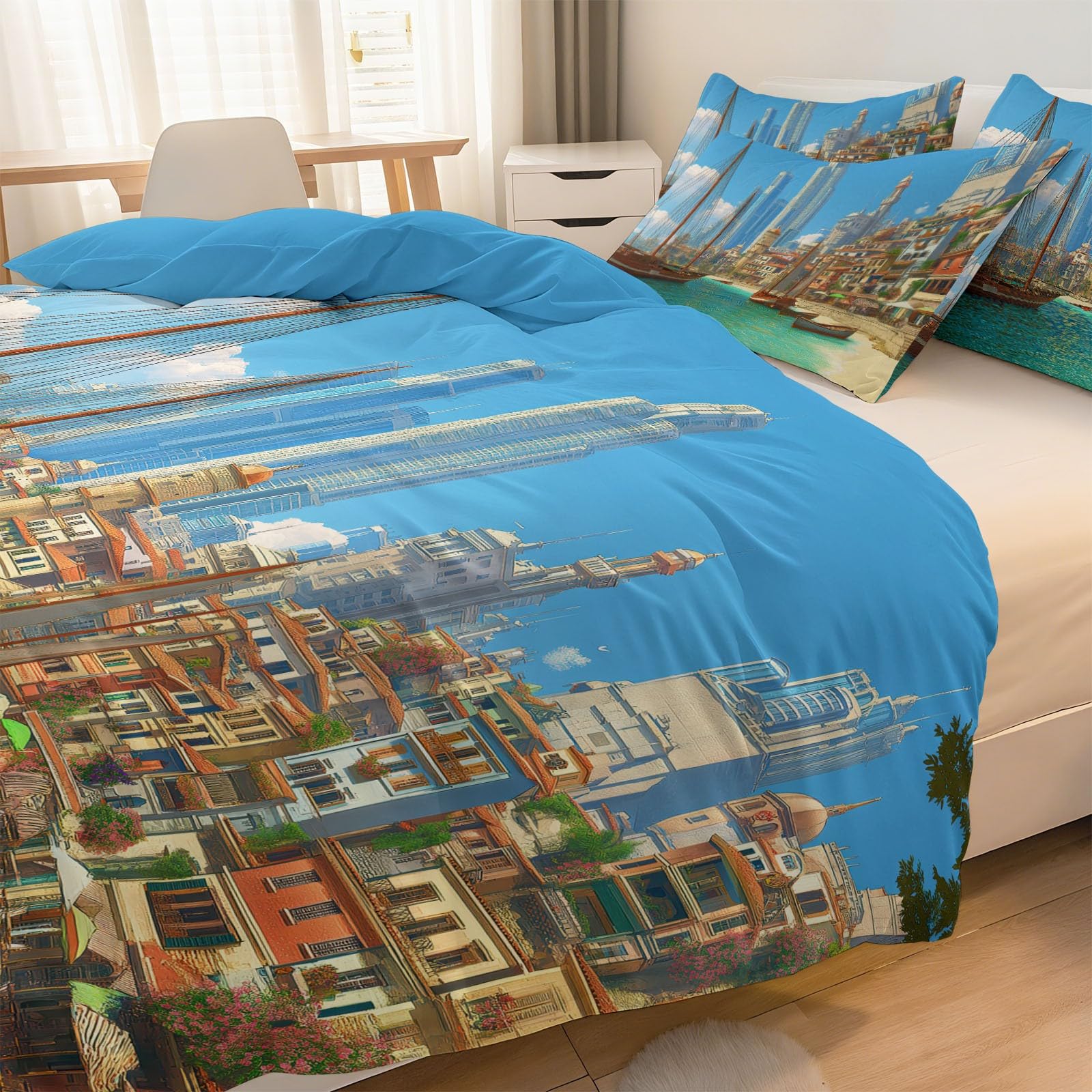 Generico Zestaw pościeli dwuosobowej 100% mikrofibra 3-częściowy zestaw pościeli z 2 poszewkami na poduszki 50 x 80 cm, miękka, oddychająca poszwa na kołdrę można prać w pralce, niebieska anime