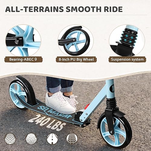 Miniatura 4 de WAYPLUS Patinete para mayores de 6 años, niños, adolescentes y adultos. Carga máxima de 240 libras. Plegable, ligero, ruedas grandes de 8 pulgadas