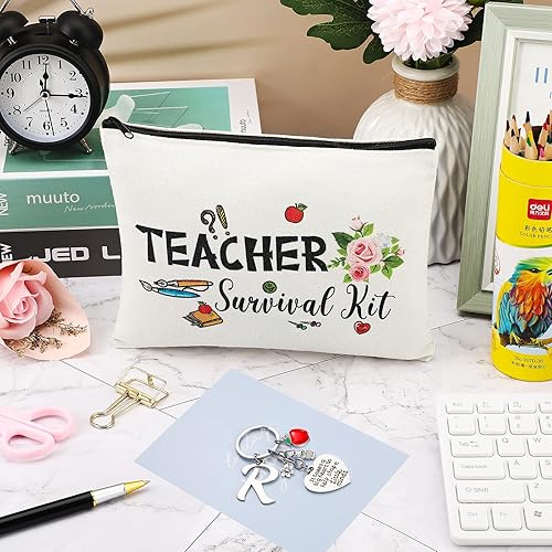 Miniatura 7 de Juego de regalo de agradecimiento para profesores, llavero para profesores con inicial, kit de bolsa de maquillaje, juego de bolsa de regalo de