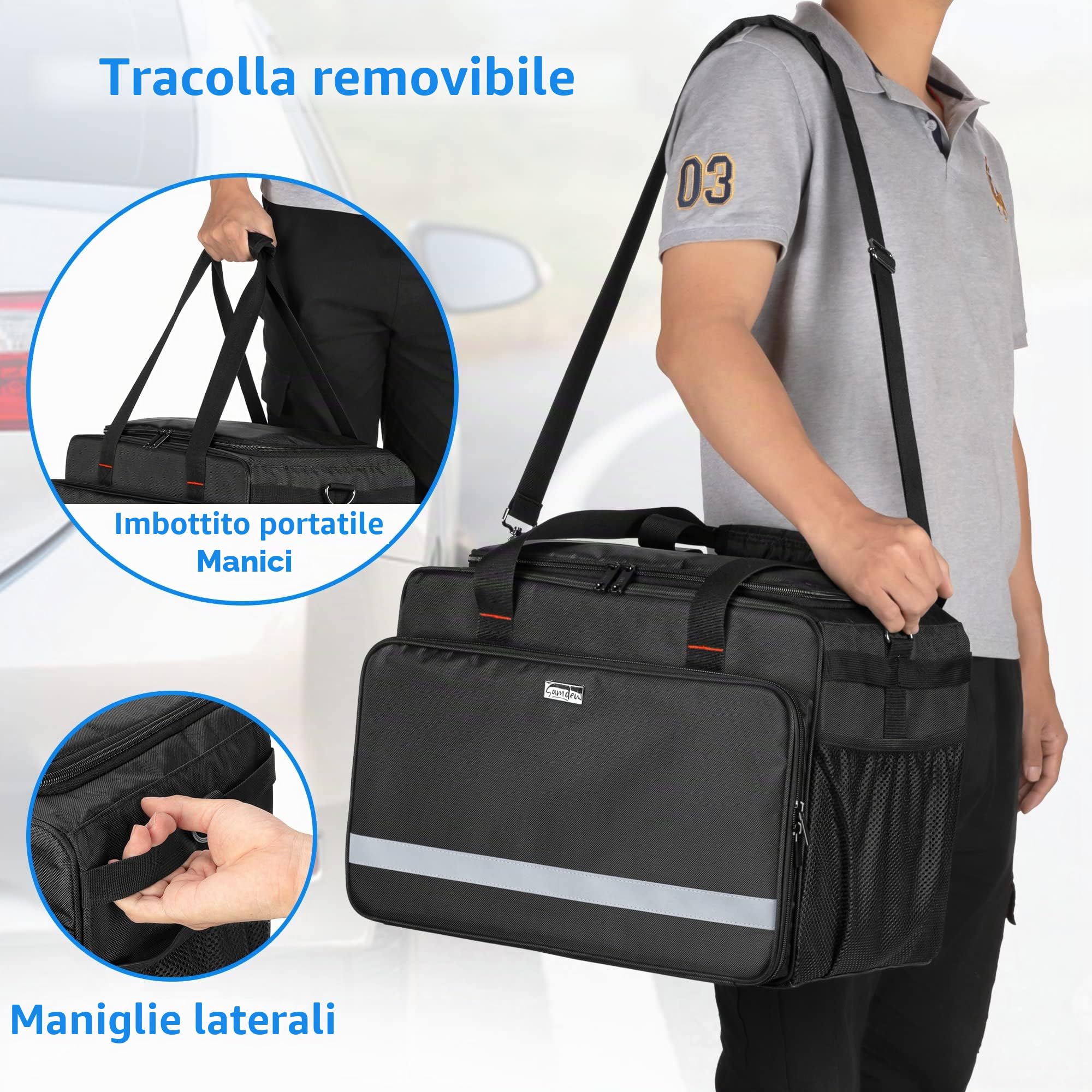 samdew Borsa Capiente per Detailing, Solo Borsa | Organizer Portatile per Prodotti e Attrezzature da Detailing e Lavaggio Auto (Flaconi, Utensili, Lucidatrice)