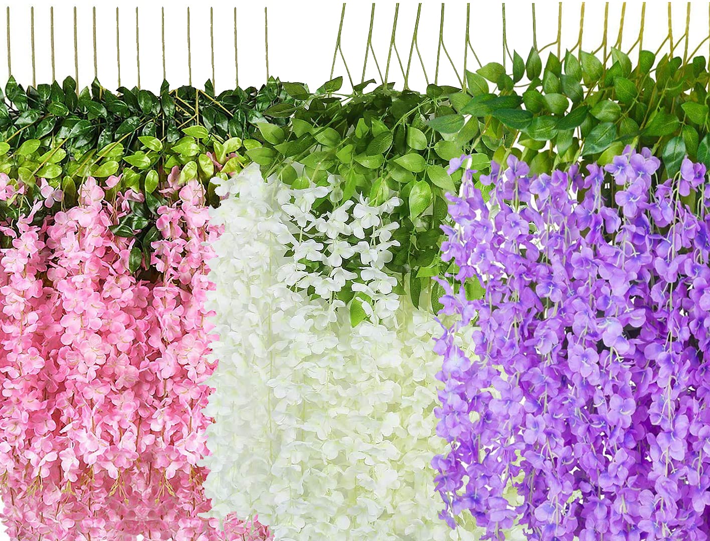 Logro Pack Of 12Piece Artificial Vine Fake Pink, Purple & White Wisteria Hanging Garland Long Hanging Bush Flowers, String Home, Party Decor (4-Pink, 4-Purple, 4-White) - 45.00 Cm (B0963YKTRG) Amazon Price History, Amazon Price Tracker