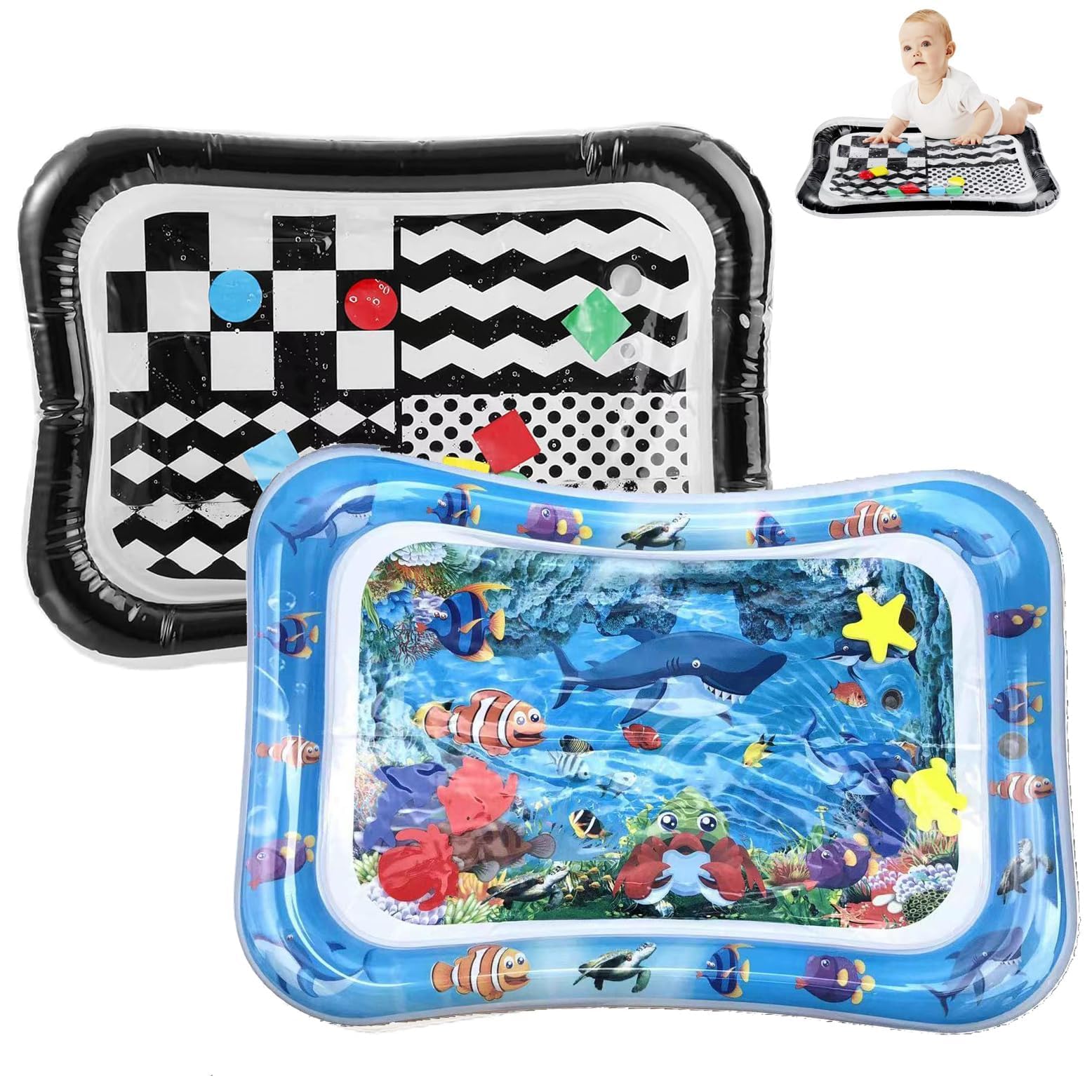 PandaEar Tummy Time Water Mat Pack of 2 for Inflatable Sensory Play