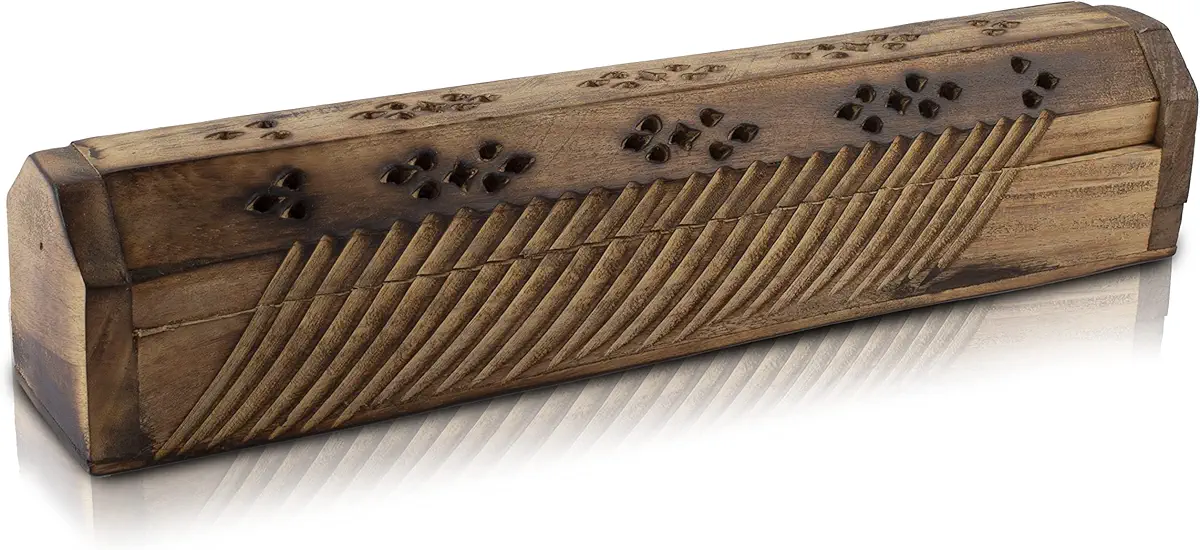 Wooden Incense Stick &amp; Cone Burner Holder Coffin with Storage Compartment Organic Eco Friendly Ash Catcher Agarbatti Holder Rustic Style for Meditation Yoga Aromatherapy Home Fragrance Products