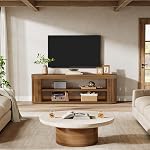 Tribesigns meuble TV pour téléviseurs jusqu'à 55 po, centre de divertissement de 47,2 po avec rangement ouvert à 2 niveaux et pieds ajustables, table console multimédia ovale pour le salon, la chambre, brun rustique