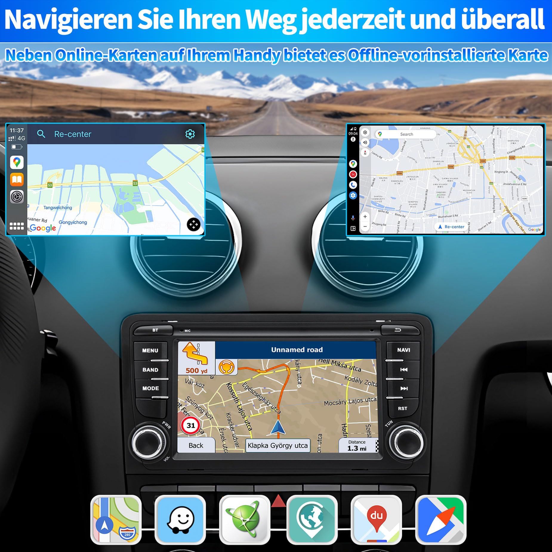 Autoradio für Audi A3 S3 8P RS3 2003 2004 2005 2006 2007 2008 2009 2010 2011 2012, Android 12 System 2G+64G mit Carplay Android Auto, 7 Zoll Touchscreen, Unterstützt GPS Navi WLAN Bluetooth FM Radio