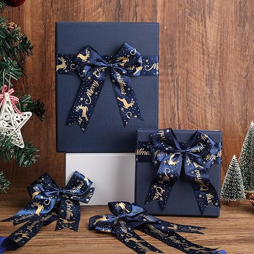 Miniatura 5 de 12 lazos elásticos de Navidad con lazos, lazos de regalo elásticos ajustables, lazos de cinta de grogrén rojo de Navidad para cajas de regalo de