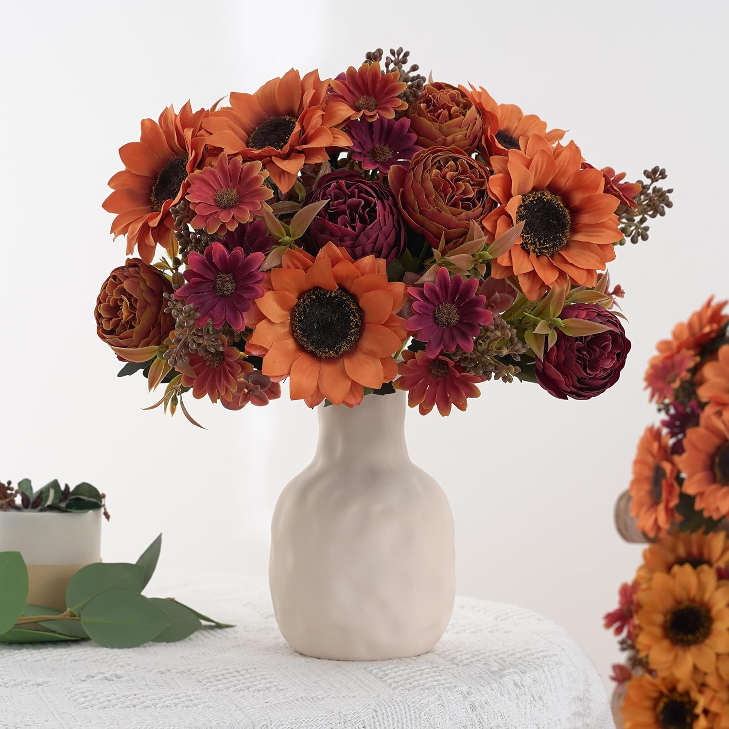 2 Bunches Artificial Fall Sunflowers Flowers, Fake Silk Fall Flowers Decorations for Dining Room, Kitchen, Office, Thanksgiving, Farmhouse, Harvest Decor - Image 3