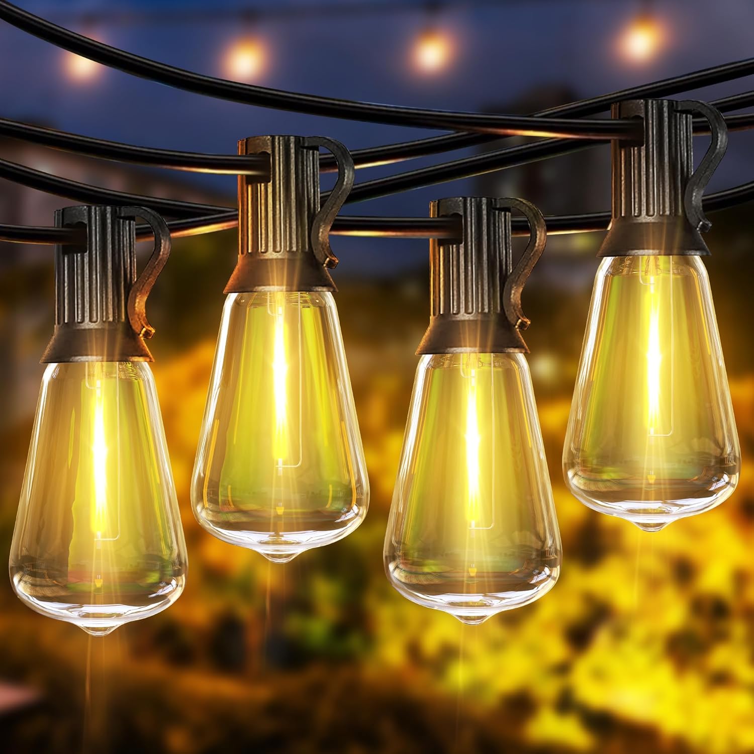 Ollny - Cadena De Luces Para Exteriores De 25 Pies, Luz Exterior Impermeable Y A Prueba De Roturas, Con 13 Bombillas LED Edison + 1 De Repuesto, Enchufe, Luces De Patio