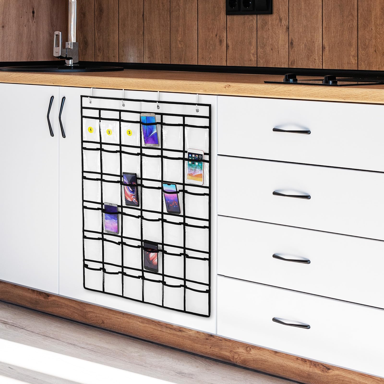 Portatutto da Appendere con Tasche Trasparenti e Etichette Scomparti per Accessori Cellulare e Oggetti Piccoli Organizer per Cucina Bagno e Ufficio