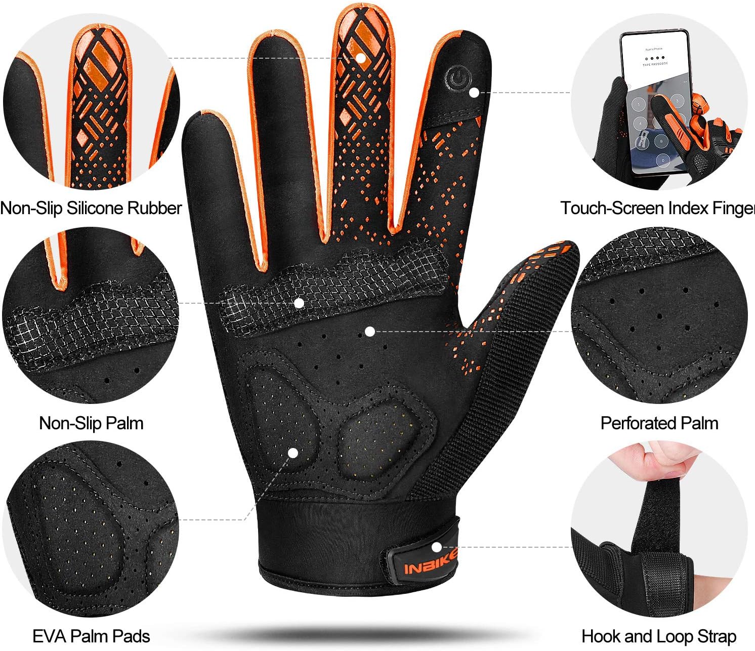 INBIKE MTB Mountain Bike Gloves Touchscreen with Thicken EVA Padded & TPR Knuckle Protection for BMX MX ATV Motorcycle