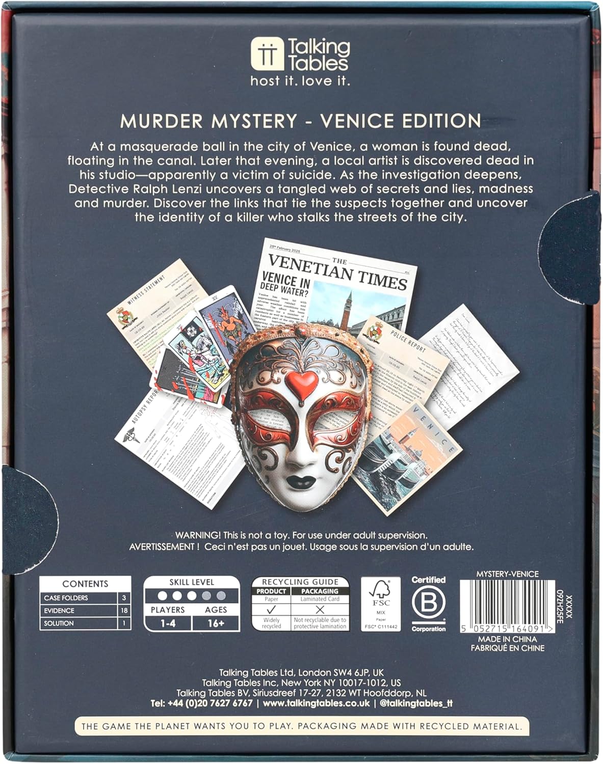 Talking Tables Murder Mystery Venice Edition Game Host Your Own Games Night, Challenges, Clues, Props, Family Games for Teens Adults Brain Teaser Puzzles Ages 16+ Players 1-4 - Image 2
