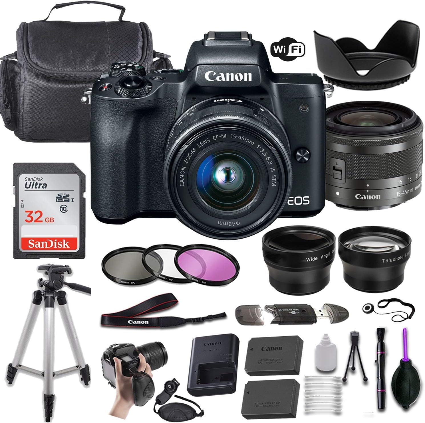 Canon EOS M50 Mirrorless Digital Camera (Black) w/EFM 15