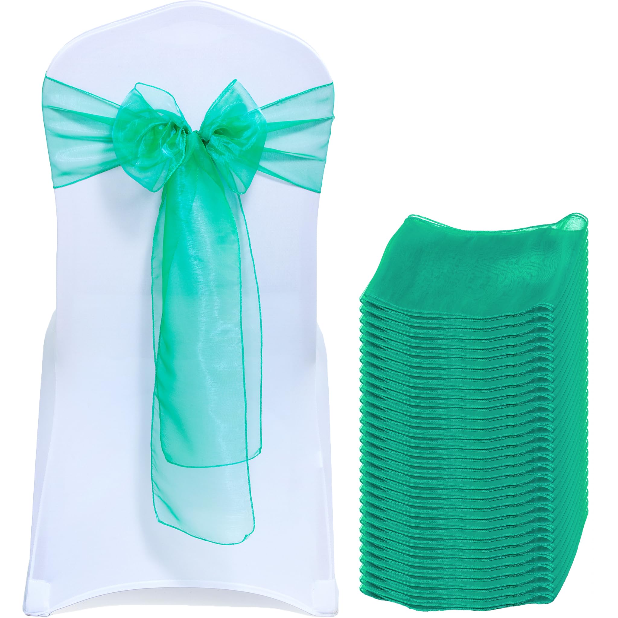 EDecor Pack of 200 Organza Chair Sashes for Wedding & Party Decorations – Reusable Sheer Chair Bows Tie Back for Banquet Chairs, Bridal Shower, Birthday, Reception Event Styling Décor - Green