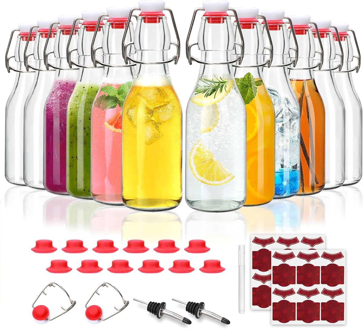 Accguan 8oz Flip Top Glass Bottle,Swing Top Beer Bottle for Kombucha, Kefir, Vanilla Extract, Beer, Beverages, Oil, Vinegar, Beer, Soda,Leak Proof，Juice, Tea(12pcs)