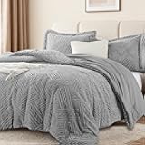 Homelike Moment Fluffy Queen Comforter Set - Grey Warm Comforters for Winter Queen Size, Comforter Full Size Bed Set 3 Piece