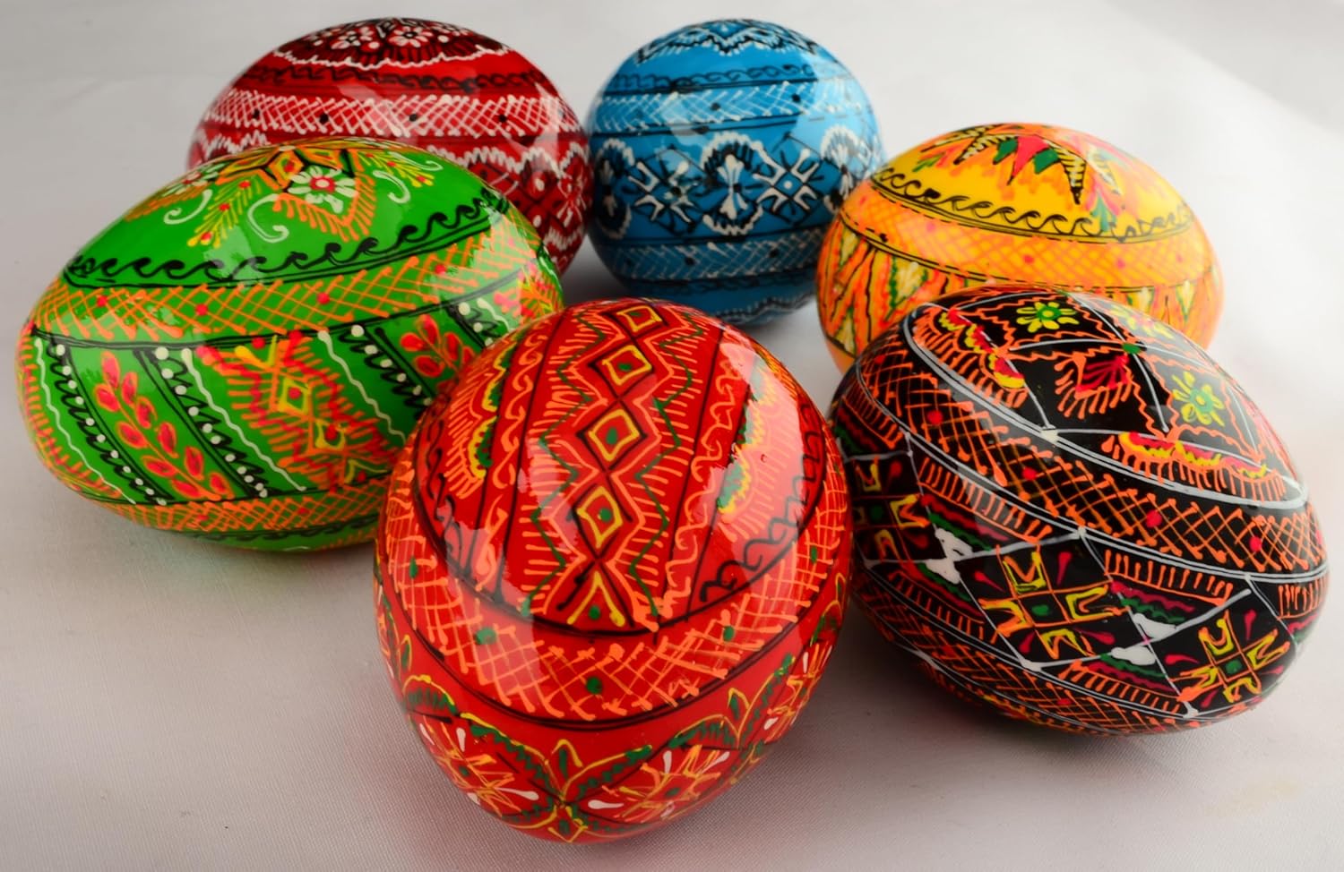Easter Painted Eggs Wooden Ukrainian Pysanky Pysanka. Polish Pisanki. Czech Kraslice. Set of 6