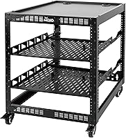 Tecmojo 12U Open Frame Network Rack with Casters & 2x 1U Shelves - Mobile 19" IT/AV Server Cabinet, Cold Rolled Steel 260lbs Capacity