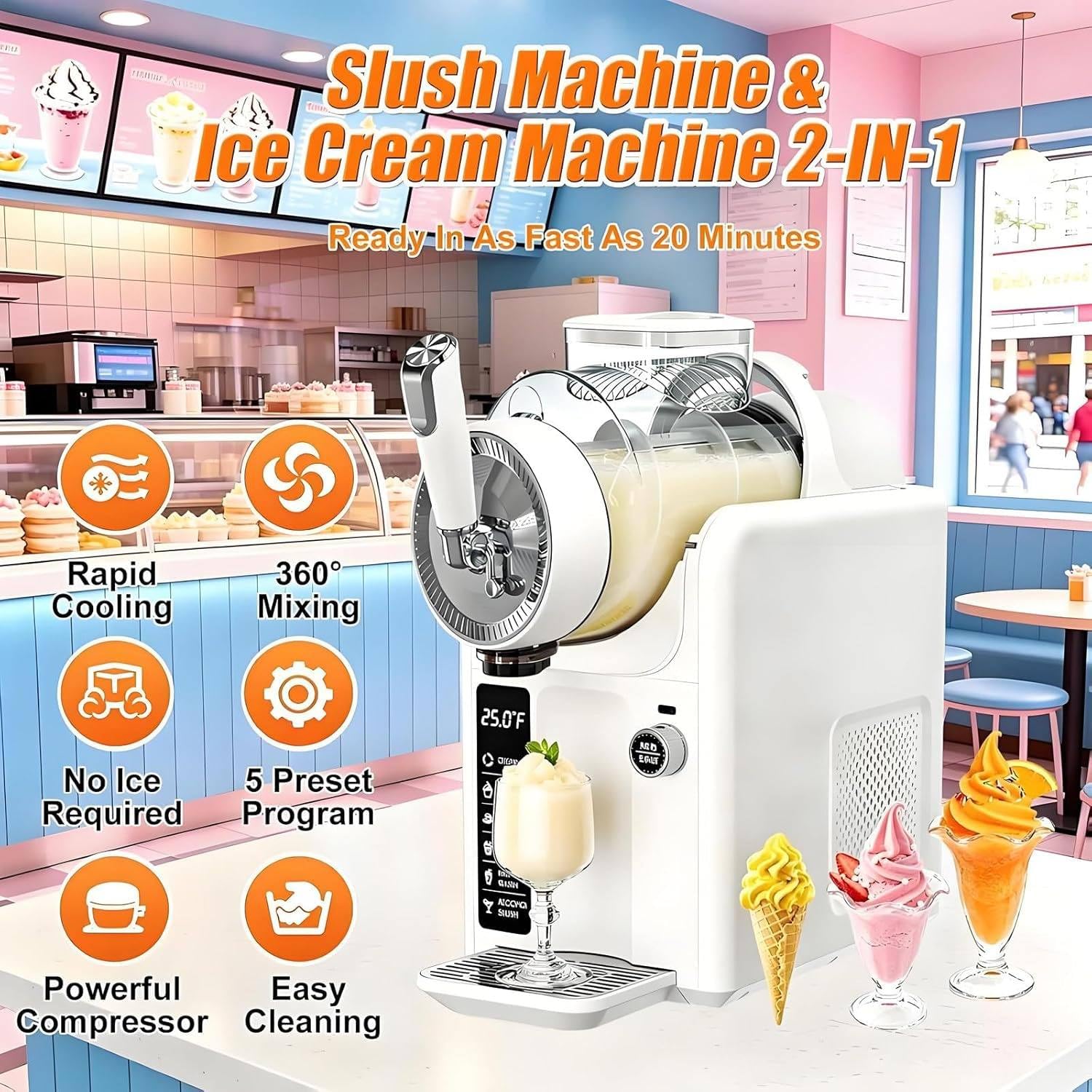 No Ice Slush Machine 2L, 5 Preset-Modi, Selbstreinigung, 185W tragbare Smoothie-Hersteller für Cocktails, Milchshakes, Eissäfte, Home & Party-Benutzung, 12H-Betrieb