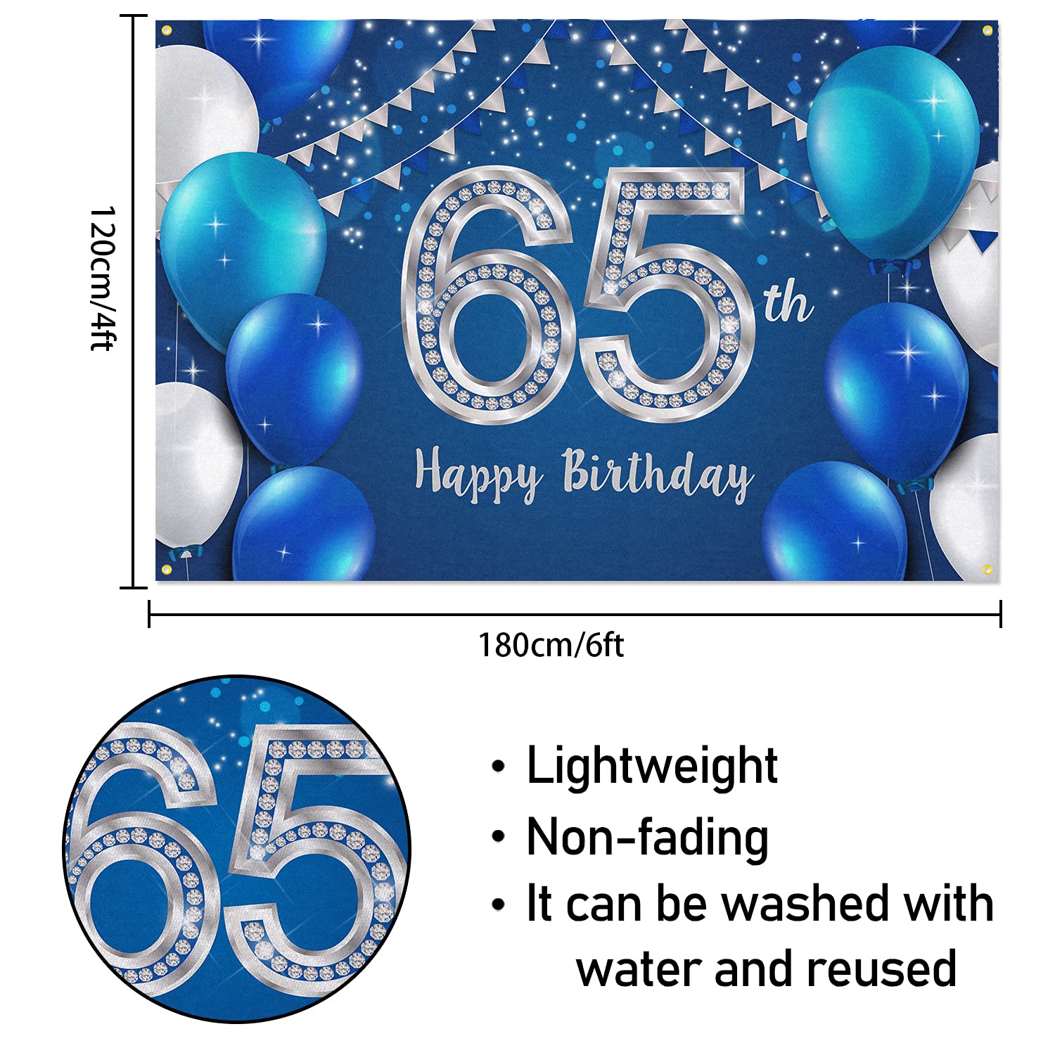 Türbanner 'Happy 65th Birthday' In Blau/Silber – 30x180 Cm Für Die Perfekte Partydeko