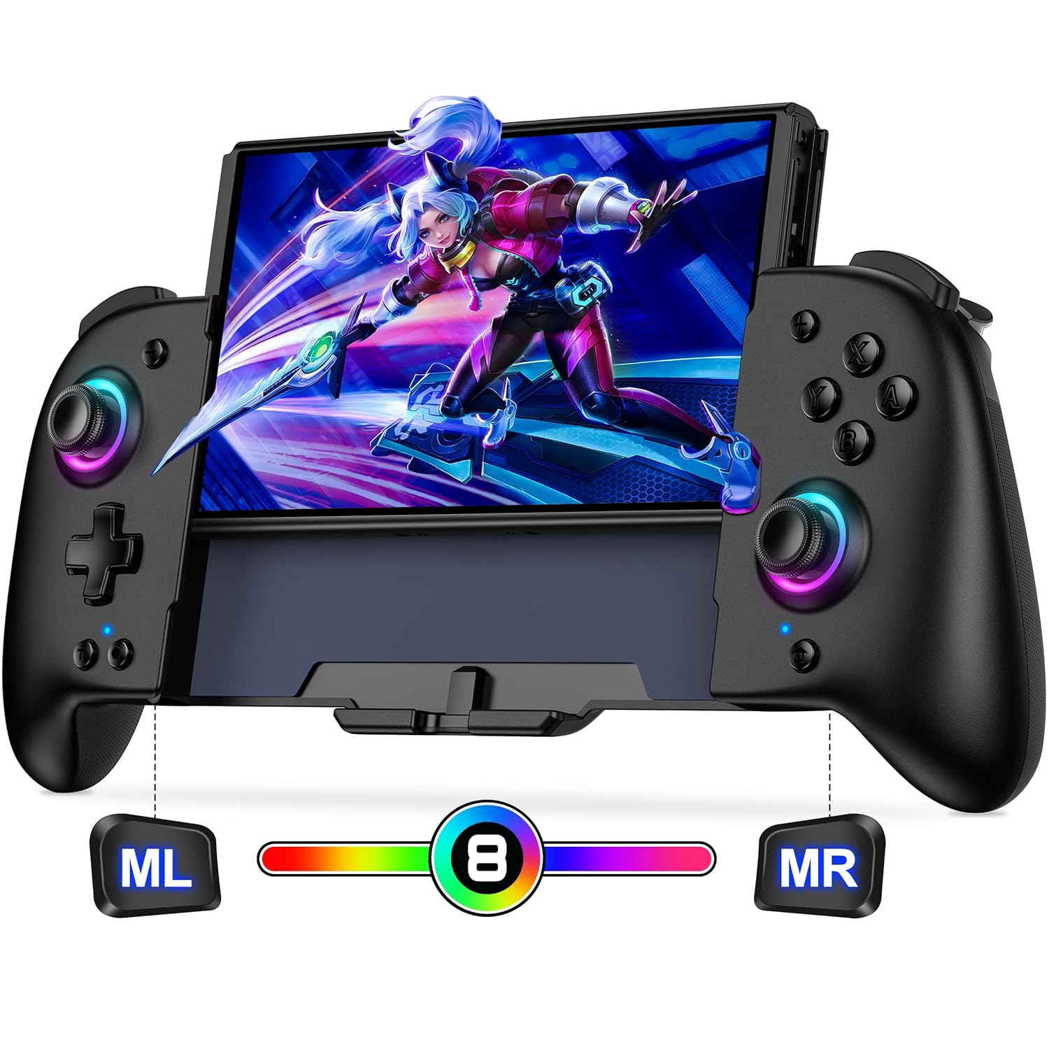 GIGEEKNY Switch Controllers Compatible with Nintendo Switch/Switch OLED, One-Piece Joypad Controller Replacement for Switch Pro Controller with 9 Lights Color, Turbo, Macro, KeyLinker APP