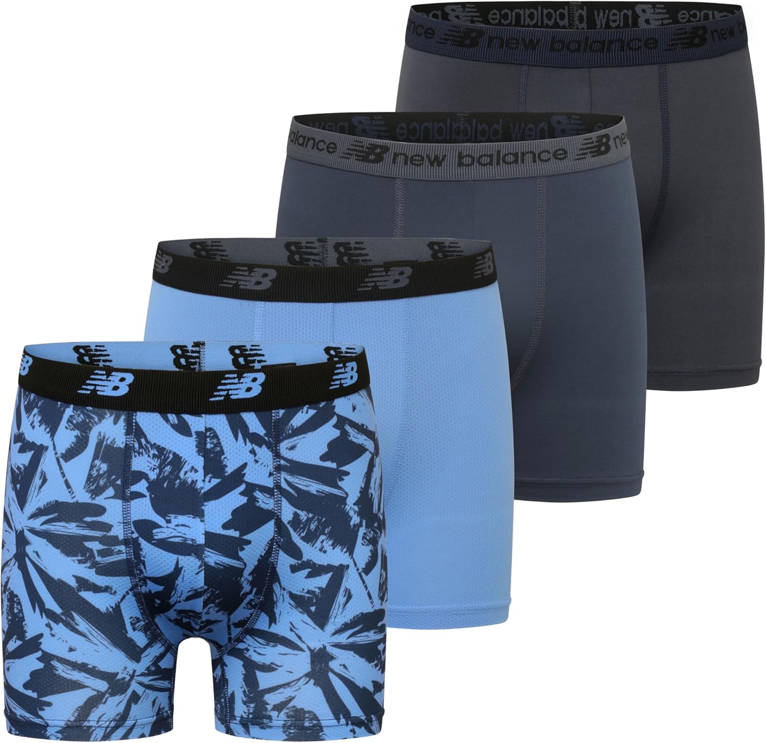 New Balance Boys' Tagless Moisture Wicking Breathable Boxer Briefs Underwear (2 Performance/2 Mesh)