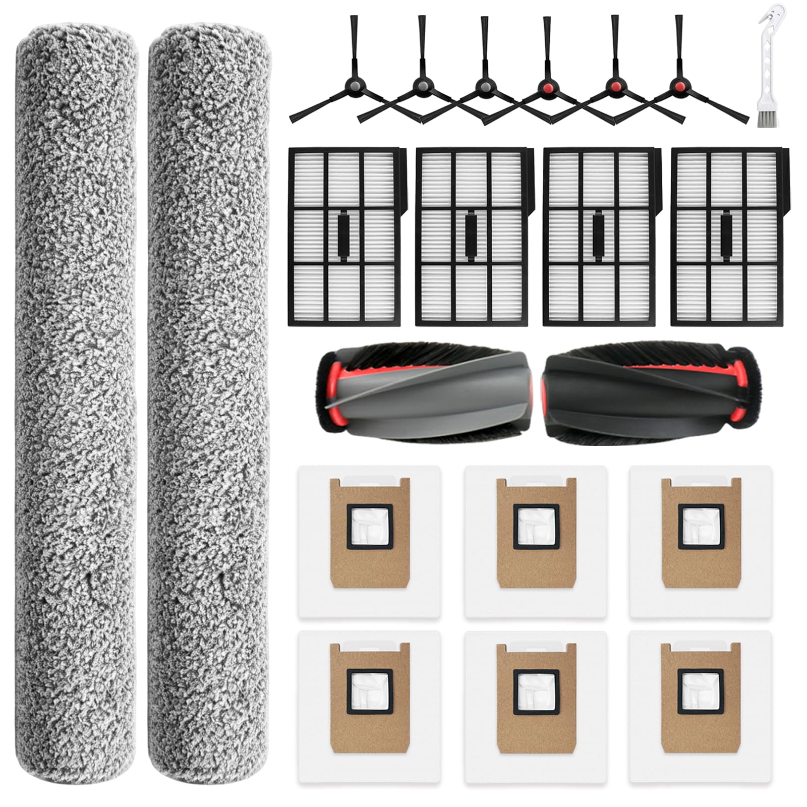 Auoiian 21Pcs E25 /E28 Replacement Accessories Kit for Eufy Omni E25/E28 Robot Vacuum – Includes 2 Mop Roller Brushes, 2 Main Brushes, 6 Side Brushes, 4 HEPA Filters, 6 Dust Bags, 1 Cleaning Brush