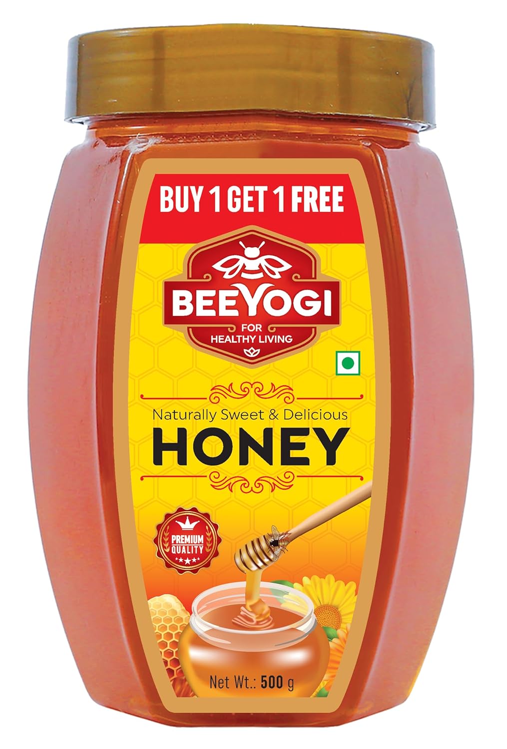 BeeYogi Honey, 500g Each (Buy 1 Get 1 Free)| 100% Pure| No Added Sugar or Adulteration