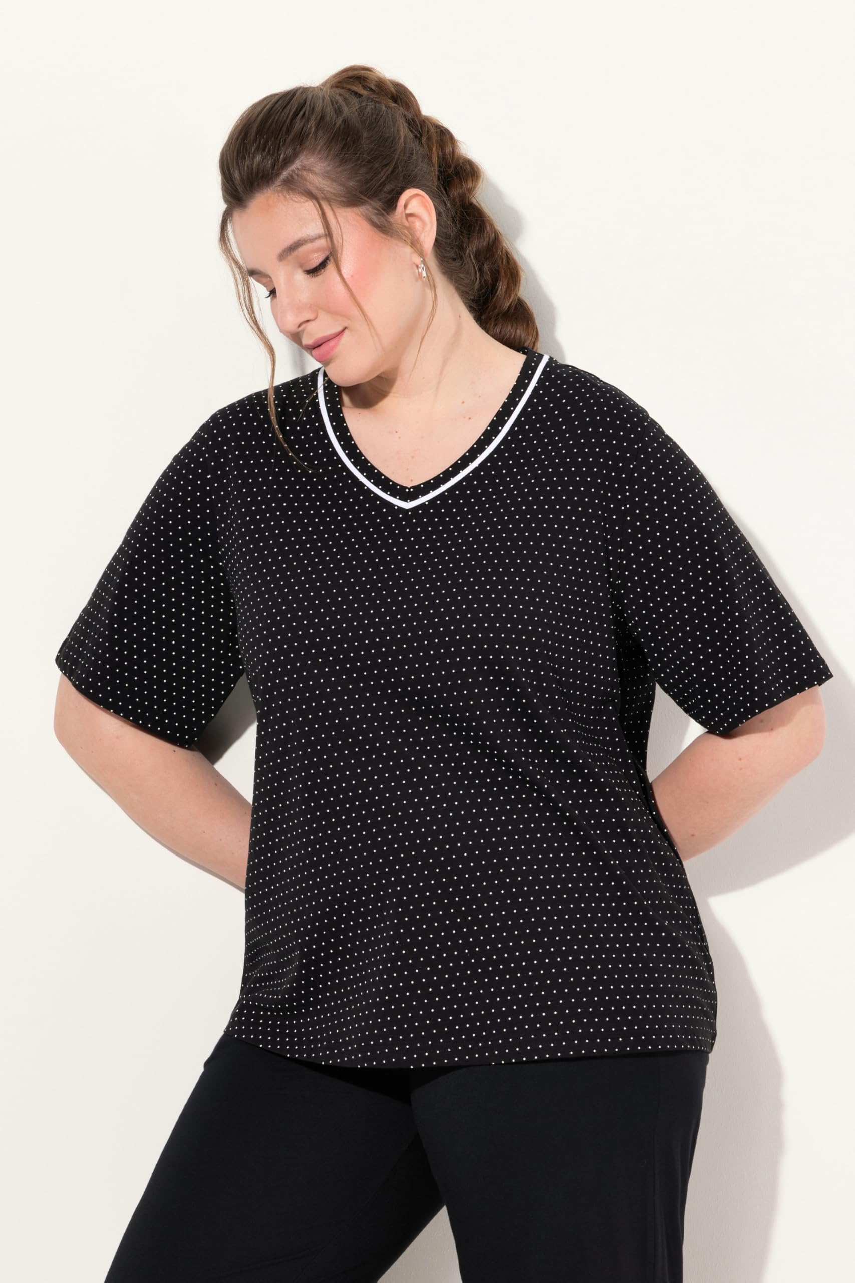 Ulla Popken Camisetas de Pijama, 2 Unidades, Lunares/Lisa, Media Manga 833661