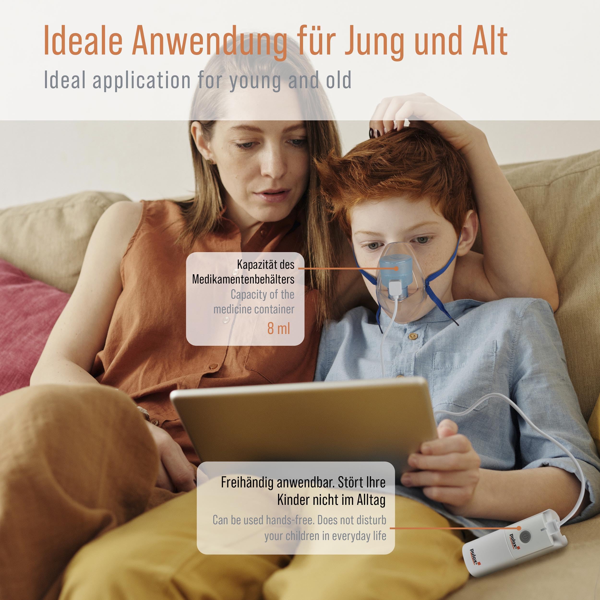 Pulox IN-200 Vapo Inhalationsgerät portabler Vernebler mit Maske | Kompakter Nebulizer für Erwachsene und Kinder, ideal für die mobile Anwendung zuhause und unterwegs