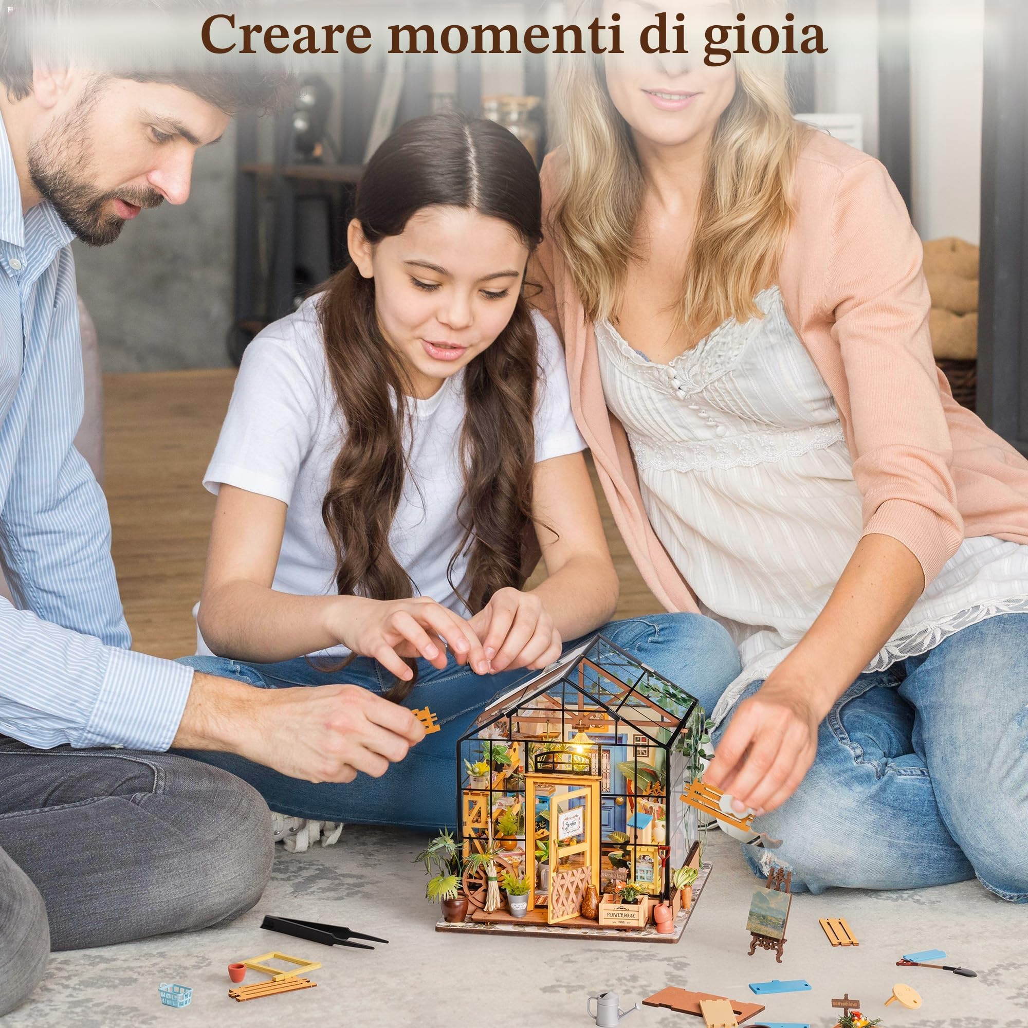 Rolife - Kit per casa delle bambole in miniatura fai da te, scala 1:24, con serra in legno e mobili in miniature, per donne, bambine, bambini, regalo per compleanno, Natale e San Valentino