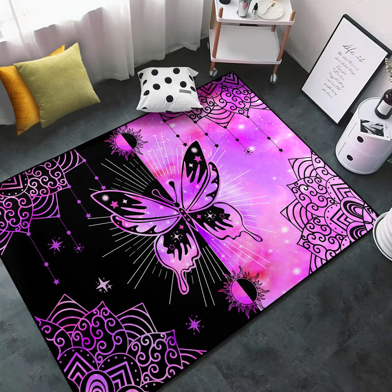 Large Butterfly Rug, Pink Butterflies Printed Area Rugs Modern Butterfly Carpets for Girls Living Room Bedroom Home Decor 4'5''×6' Soft Polyester