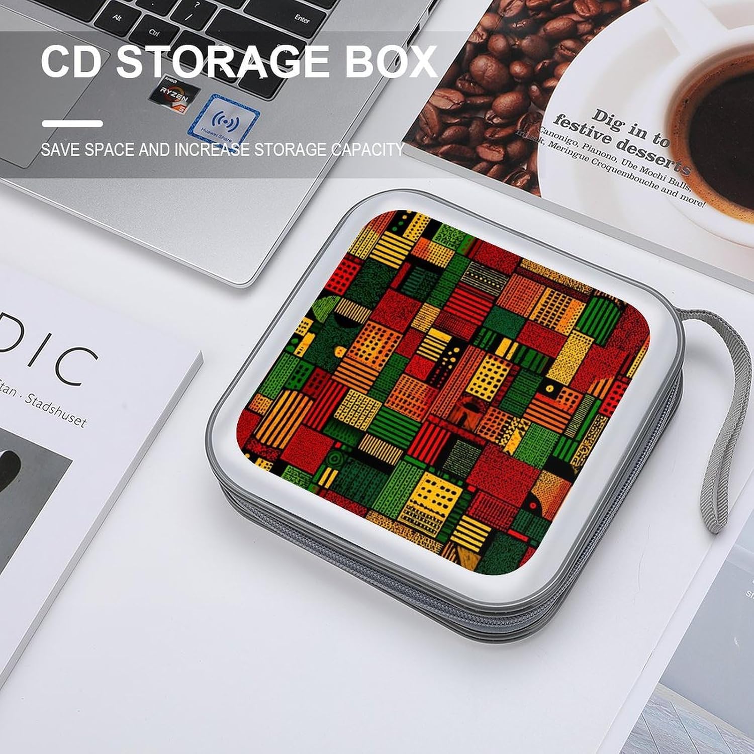 African Print CD Case 40 Capacity DVD Holders Wallet for Home Travel