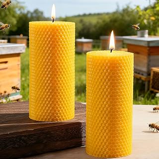 2pcs Beeswax Candles - 90 Hours Long Burning, 2.8x6inchs Hand-Rolled Large Beeswax Pillar Candles, Handcrafted Honeycomb Bees Wax for Home, Candle Lovers (2.8x6 in)