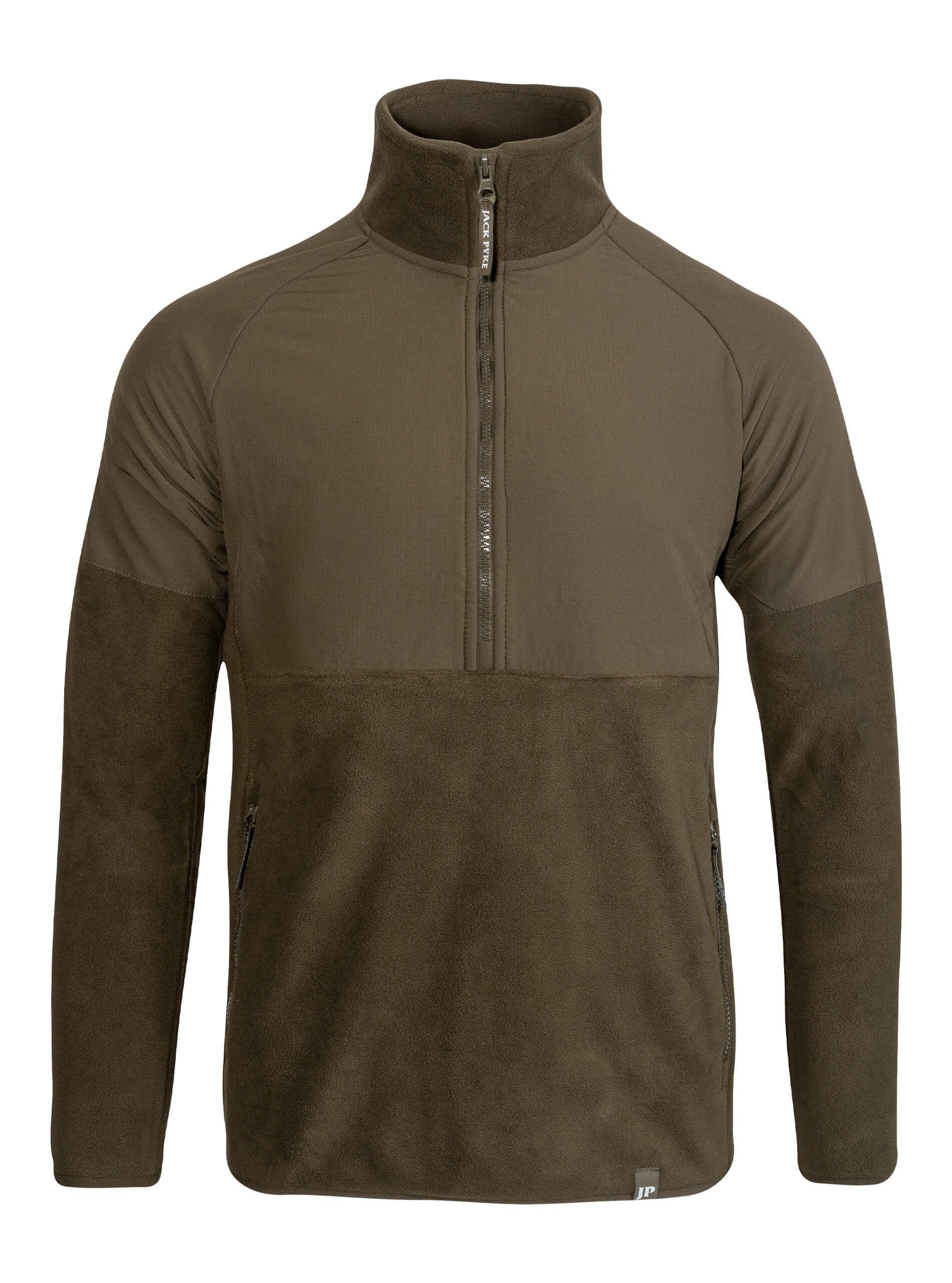 JACK PYKE Bleasdale Half Zip Fleece Top – Lightweight Outdoor Soft Fleece Jacket for Mens with Zipped Pocket and Contrast Panels – Ideal Warm Mid Layer for Hiking, Camping - Dark Olive XXX-Large