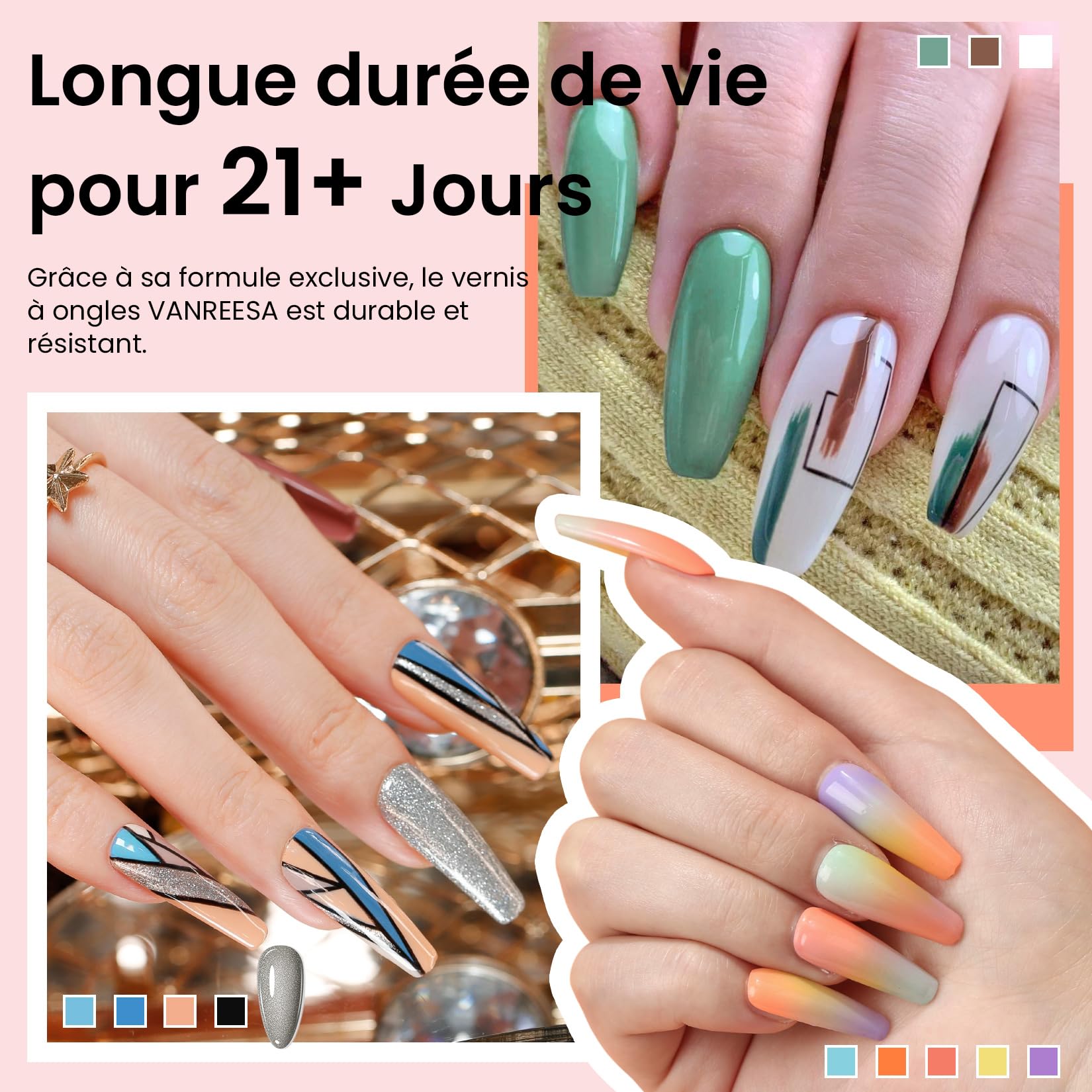 VANREESA 50 Pièces Vernis Semi Permanent, 45 Couleurs Vernis Gel U V Semi Permanent avec Base Coat et 4 Top Coats Brillant Mat Pailleté, Vernis à Ongles Noir Blanc Rouge, pour Manucure DIY à Domicile