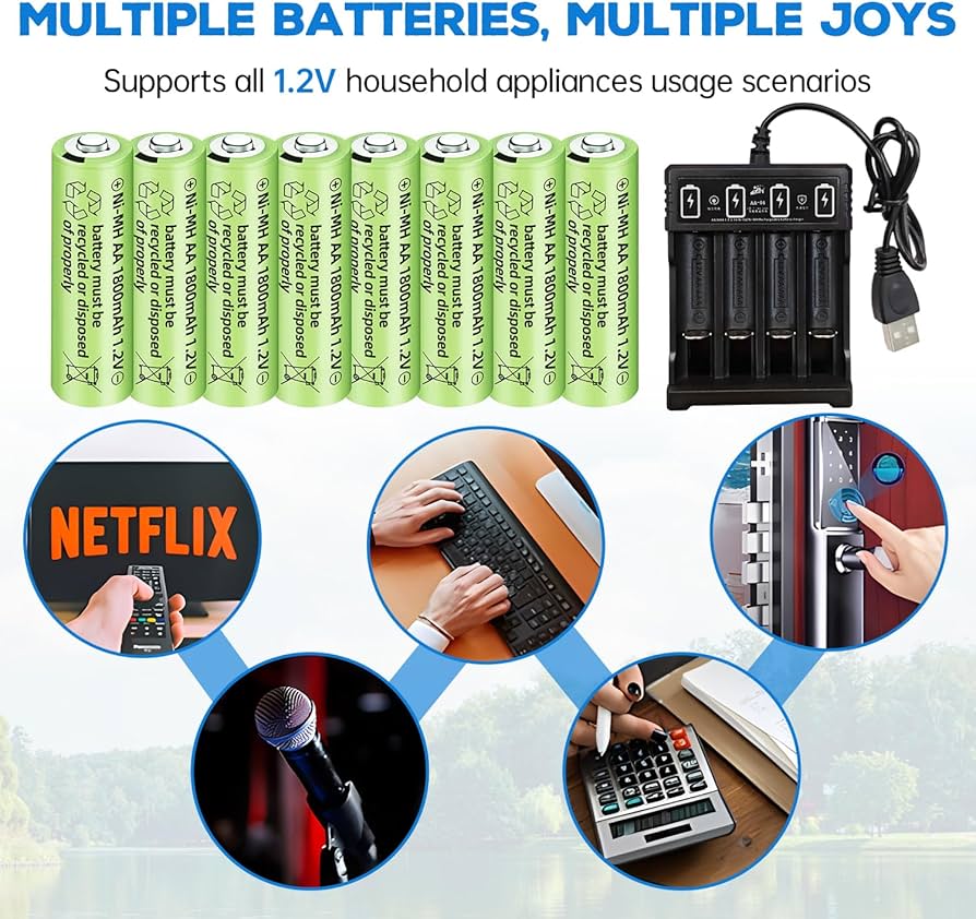 Amazon.com: AMZZN 8PCS 1.2V 1800mAh Ni-MH AA Rechargeable Battery