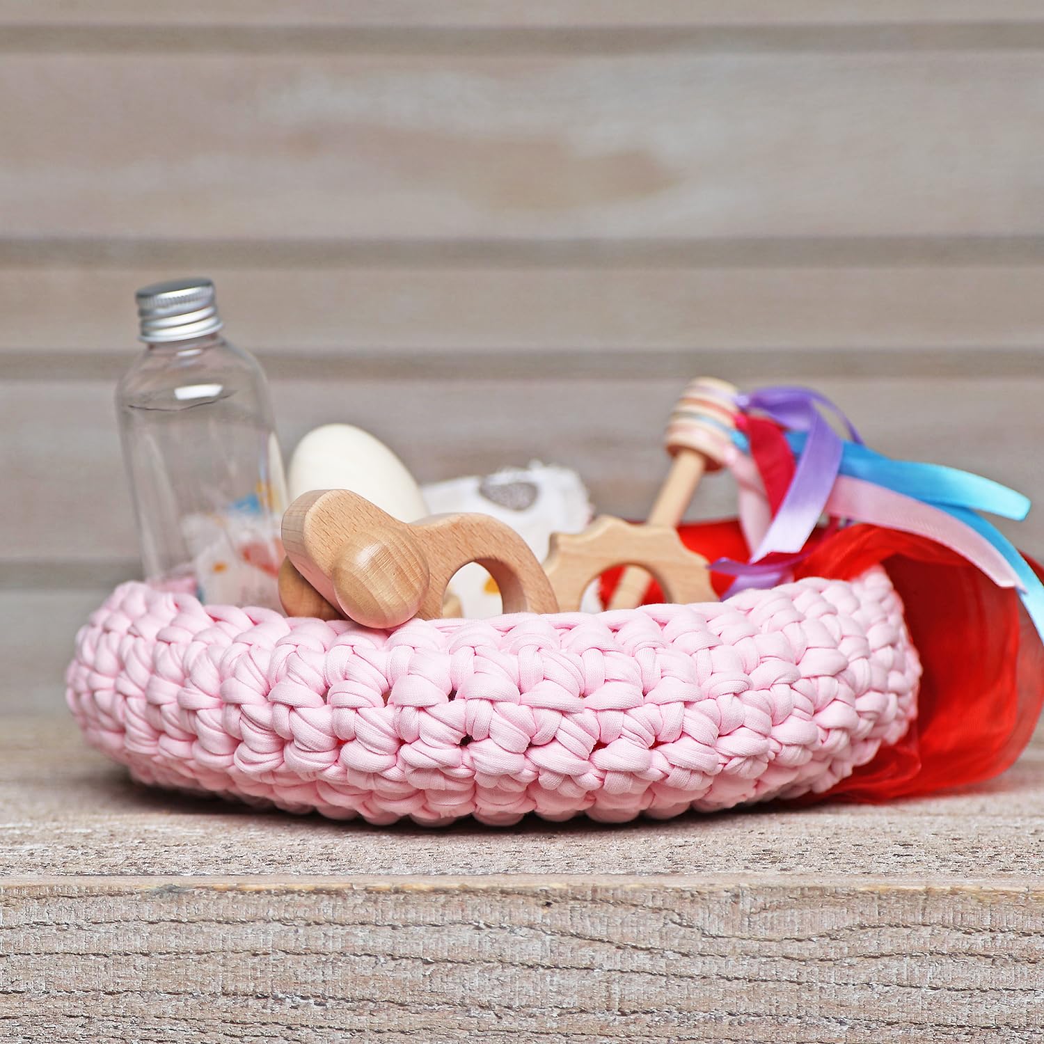 Montessori-Schatzkorb für Babys (4-18 Monate), sensorisches Spielzeug, handgefertigt aus natürlichen Materialien, Lernspiel zur Stimulation und Entwicklung, originelles Babygeschenk, Rosa