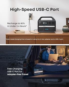 Anker 536 Portable Power Station, 508Wh Solar Generator (Solar Panel Optional) with LiFePO4 Battery Pack, 500W 9-Port Powerhouse, 4 AC Outlets, 60W USB-C PD Output, LED Light for Outdoor Camping, RV