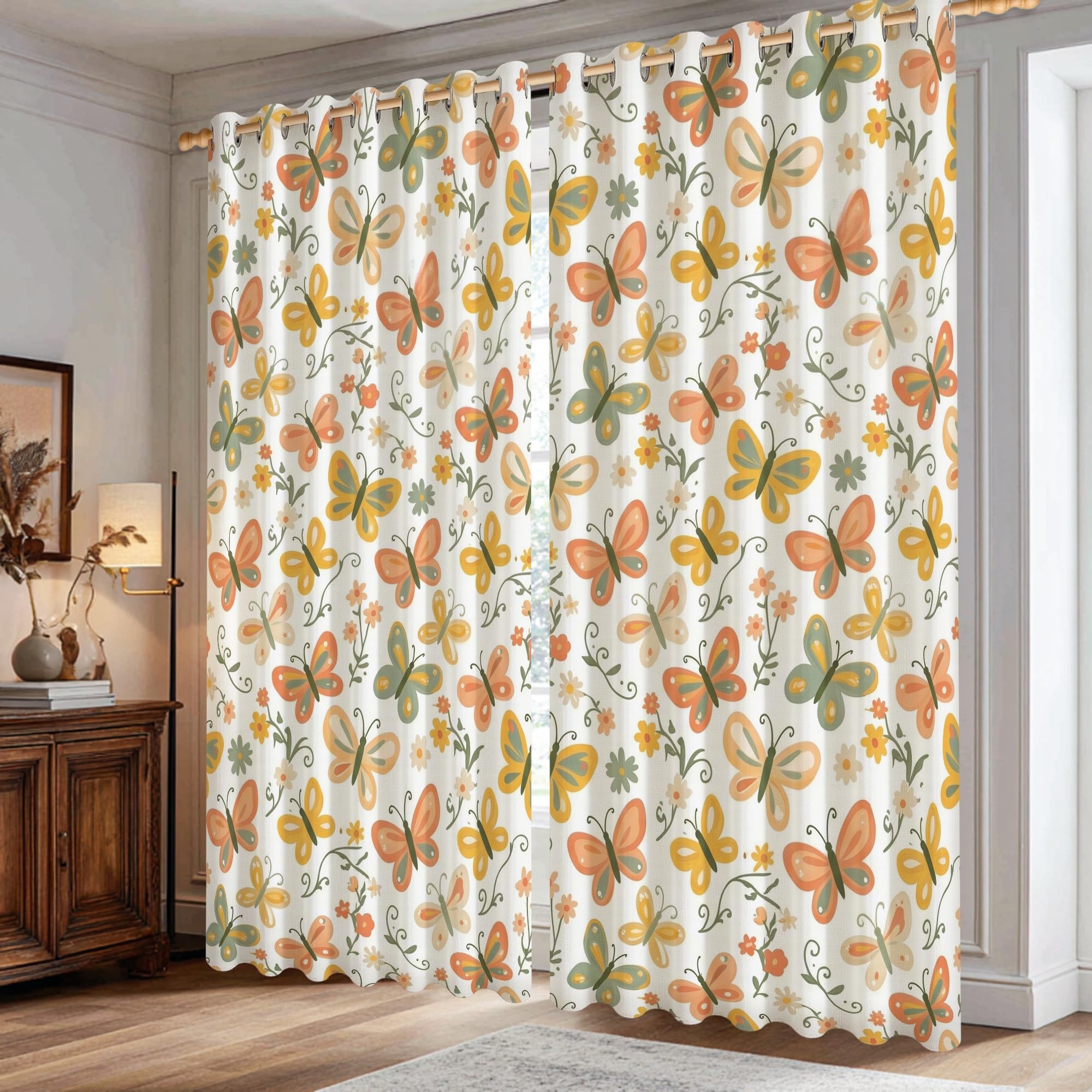 Rideaux occultants orange à motif fleur pour grand salon et cuisine