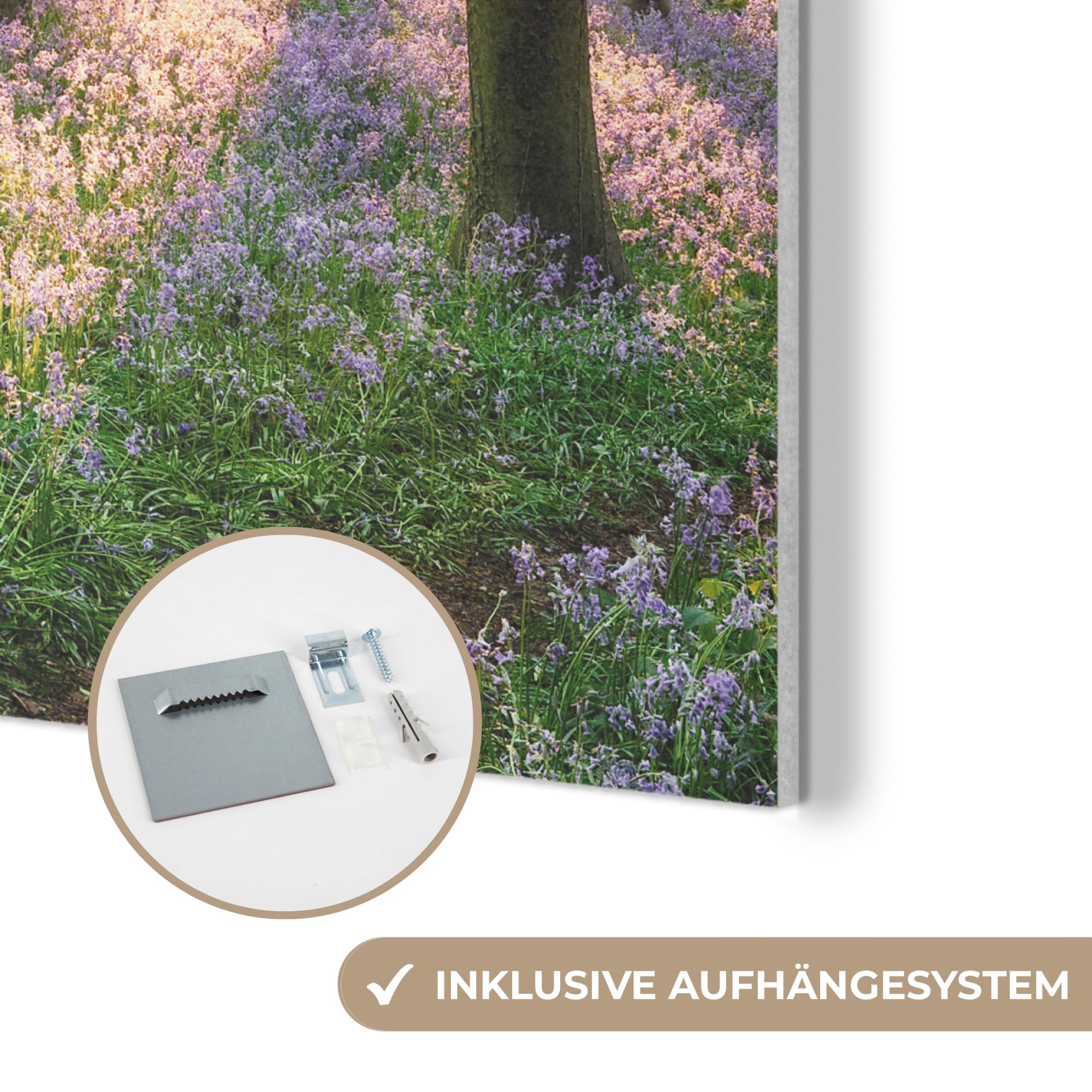 MuchoWow© Wandbilder aus Filz 90x90 cm Wohnzimmer Wanddeko Schlafzimmer Zimmerdeko Wandgemälde Zimmer Deko für die Wand Dekoration Wall Art Wald - Blumen - Lavendel - Sonne - Lila - Natur