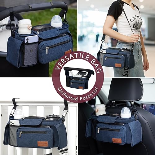 Miniatura 4 de Momcozy Organizador universal para cochecito con portavasos aislado, bolsa de teléfono desmontable y correa de hombro, se adapta a cochecito como
