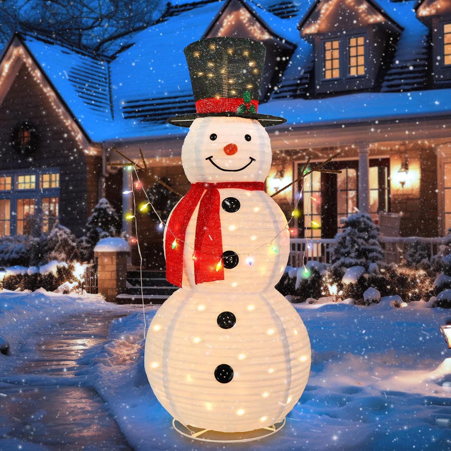 5 FT Lighted Christmas Snowmen Outdoor Decorations with 100 Warm White LED Lights Pre-lit 3D Glittered Snowmen for Lawn Yard Garden Yard Xmas Decor