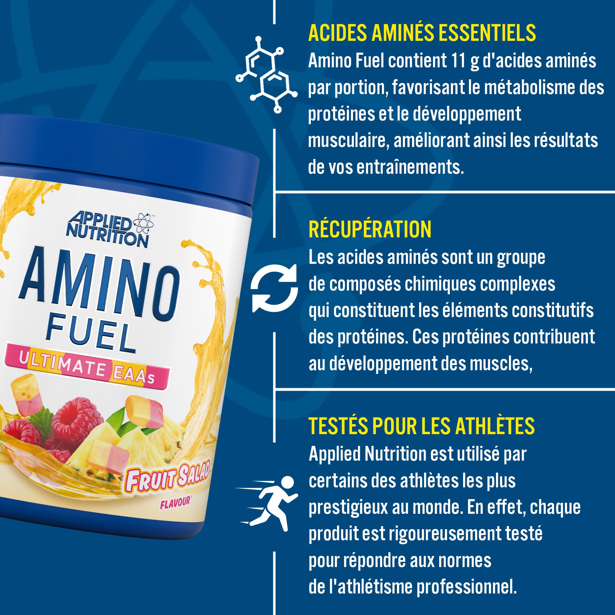Applied Nutrition Amino Fuel Complément d'Acides Aminés, Poudre d'Acides Aminés Essentiels, BCAA en Poudre, Carburant Musculaire et Récupération (390 g - 30 Portions) (390g, Fruit Salad)