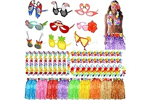 54 Pcs Luau Party Accessories Hawaiian Grass Skirts Funny Sunglasses Hawaii Leis...