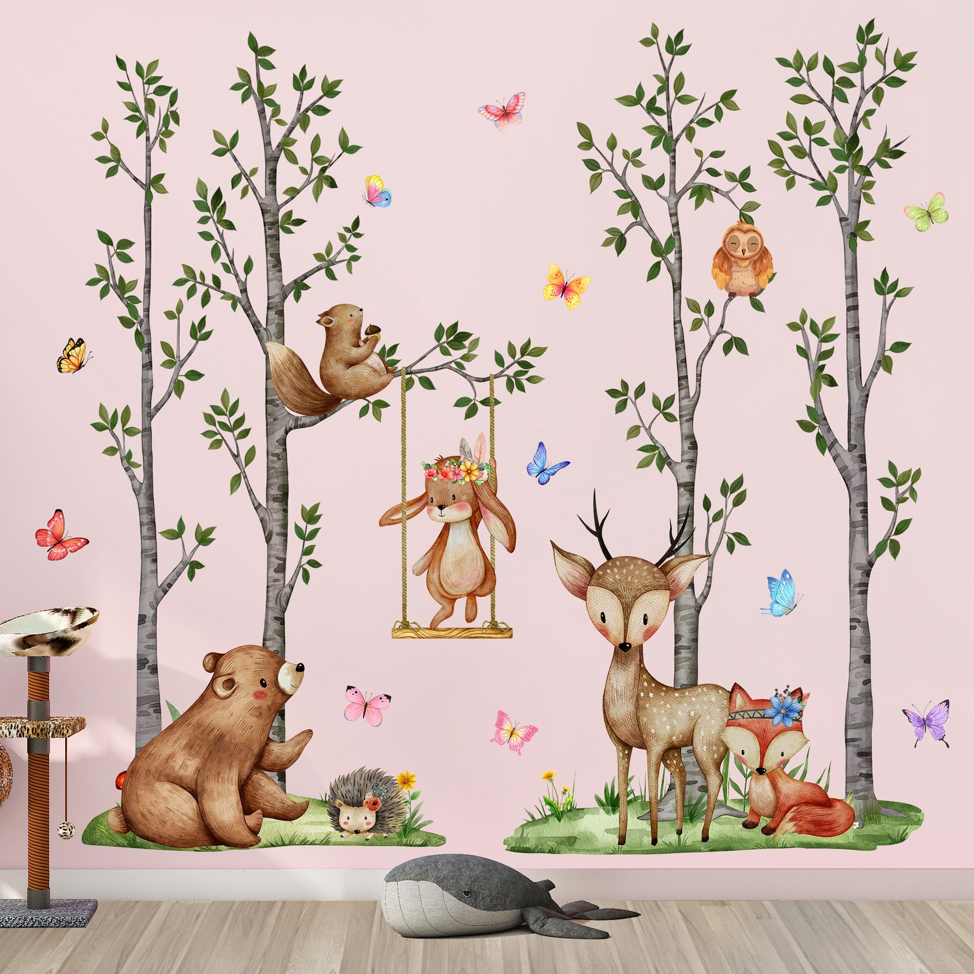 Autocollants 3D bouleau et animaux des bois pour veiller sur bébé