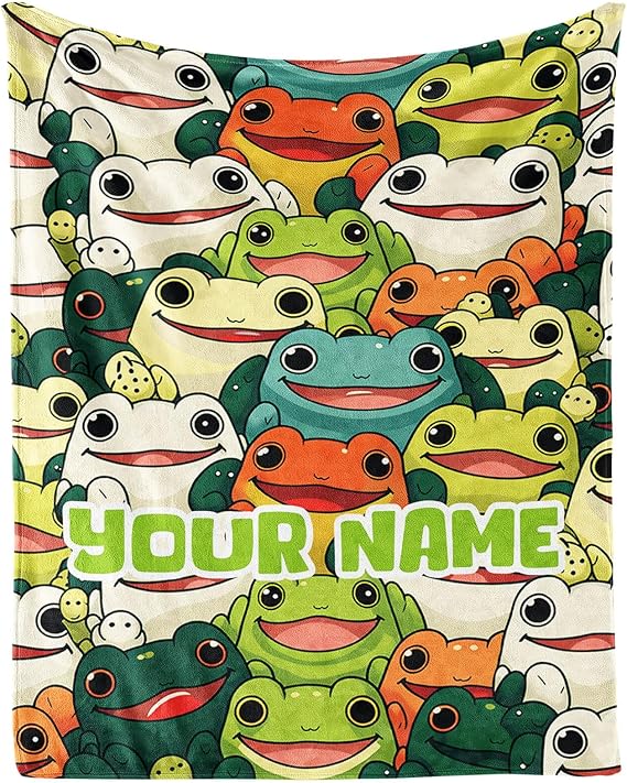 Custom Frog Throw Blanket for Teen - 50x60 Inches Throw Size - Soft Fluffy Cozy Blankets Gift - Colorful Novelty Blanket Throws for Living Room Decorative