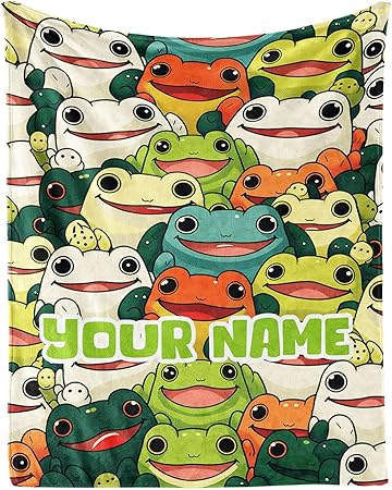 Custom Frog Throw Blanket for Teen - 50x60 Inches Throw Size - Soft Fluffy Cozy Blankets Gift - Colorful Novelty Blanket Throws for Living Room Decorative